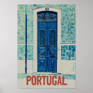Póster Puerta de Portugal y ilustracion de azulejos Portu