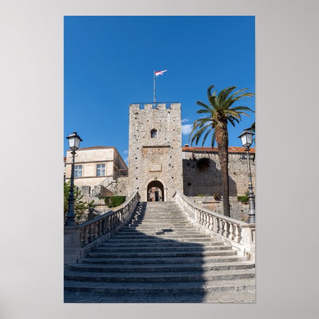 Póster Puerta de Tierra en la ciudad de Korcula - Dalmaci (Frente)