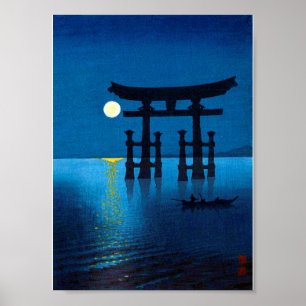 Póster Puerta de Torii y Luna Llena, Koho Shoda, Woodcut