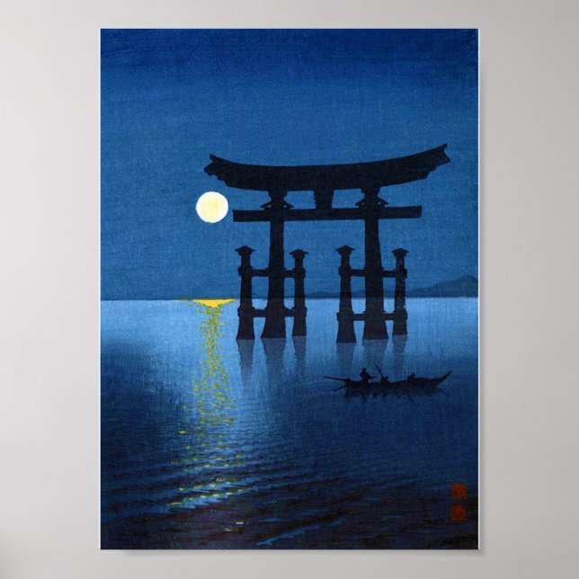 Póster Puerta de Torii y Luna Llena, Koho Shoda, Woodcut (Frente)