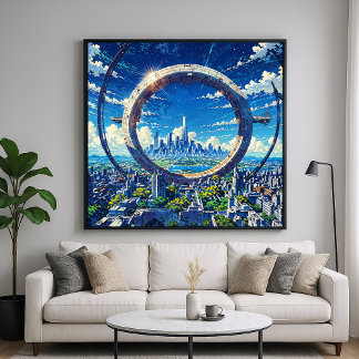 Póster Puerta del Cielo - Estilo de Ilustración de Ciudad