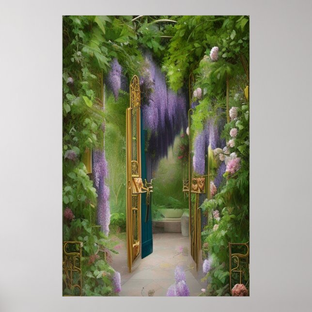 Póster Puerta del jardín y glicinia (Frente)
