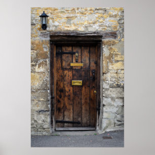 Póster Puerta delantera de madera antigua con luz