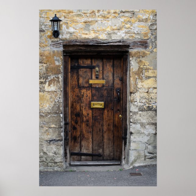 Póster Puerta delantera de madera antigua con luz (Frente)