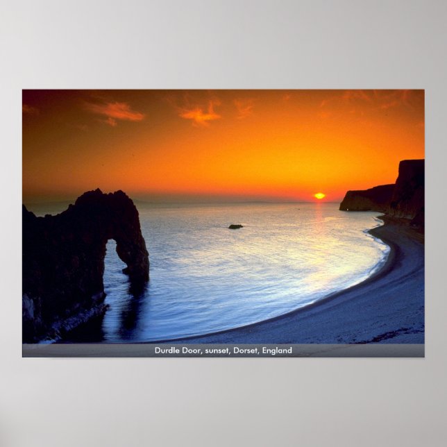 Póster Puerta Durdle, puesta del sol, Dorset, Inglaterra (Frente)