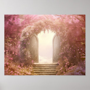 Póster Puerta En Tranquilo Jardín Relájese Inspire