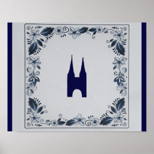 Póster Puerta Este de Delft con azulejos azules