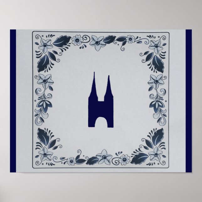 Póster Puerta Este de Delft con azulejos azules (Frente)
