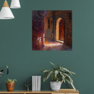 Póster Puerta iluminada por la luz del sol - Iluminación