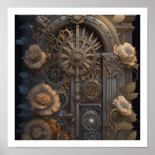 Póster Puerta Steampunk con Flores