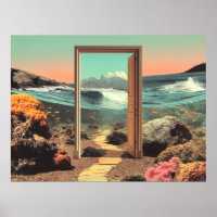 Puerta surrealista que se abre al océano con arrec