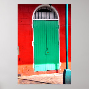 Póster Puerta verde y pared roja, Nueva Orleans