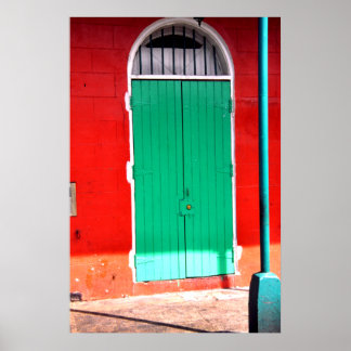 Póster Puerta verde y pared roja, Nueva Orleans