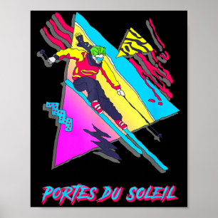 Póster Puertas del sol vibrante esquí retro esquiador