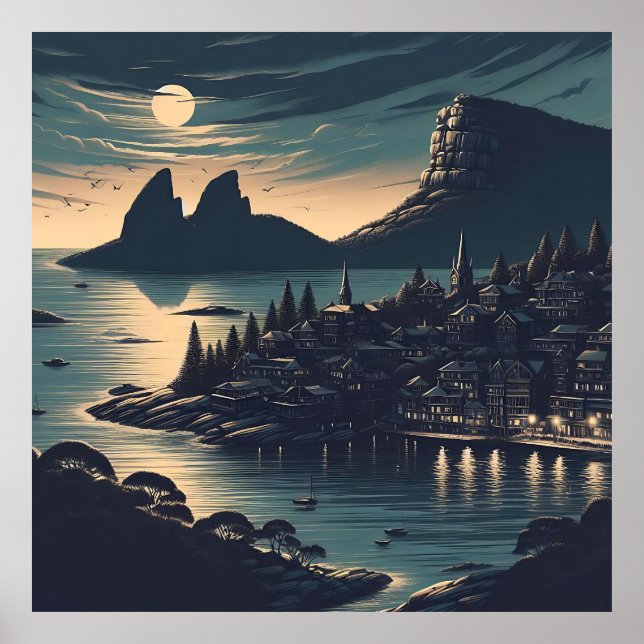 Póster Puerto a la luz de la luna (Frente)