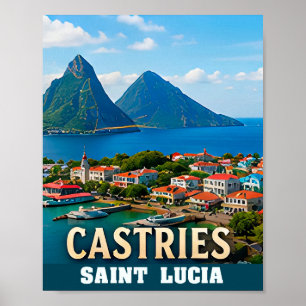 Póster Puerto Caribeño de Castries y Paraíso Tropical