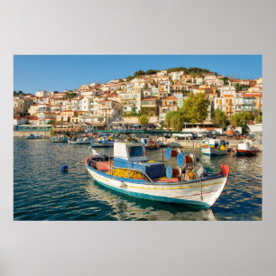 Póster Puerto con barcos de pesca en Plomari, Lesbos, Gre