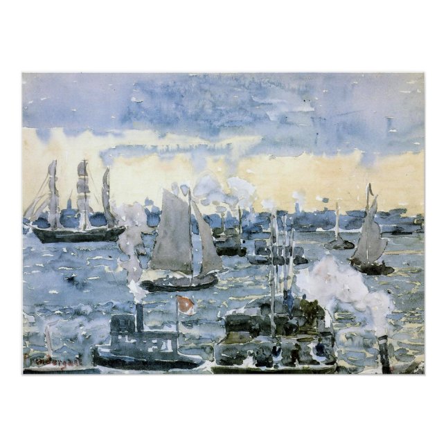 Póster Puerto de Boston, pintura artística fina, (Anverso)