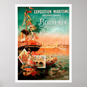 Póster Puerto de Burdeos, Francia, barco turístico, vinta