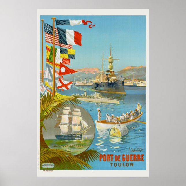 Póster Puerto de Guerre. Toulon. Afiche de la época franc (Frente)