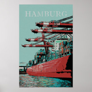 Póster Puerto de Hamburgo - Escenario puerto alemán