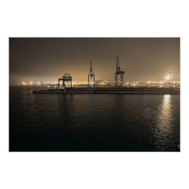 Póster Puerto de Hull de Noche – Docklands Industriales