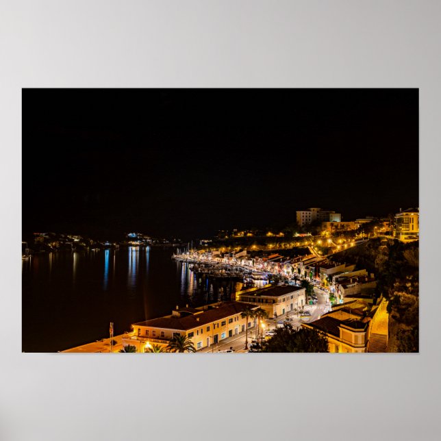 Póster Puerto de Mahón de noche - Menorca, España (Frente)