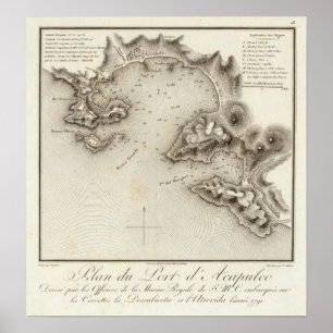 Póster Puerto de Mapa de Acapulco