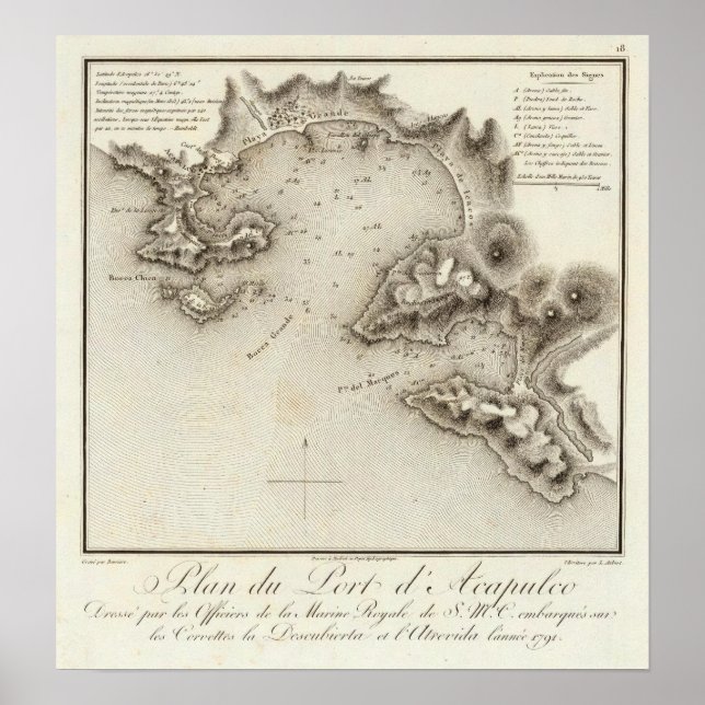Póster Puerto de Mapa de Acapulco (Frente)