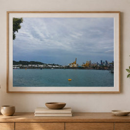 Póster Puerto de Singapur y grúas portuarias