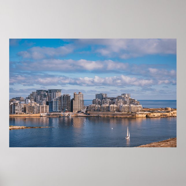Póster Puerto de Sliema y rascacielos de Malta (Frente)
