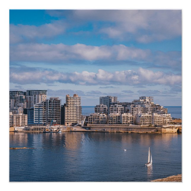 Póster Puerto de Sliema y rascacielos de Malta (Anverso)
