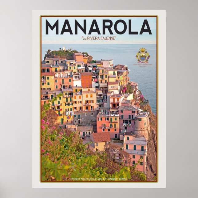 Póster Puerto de Viña Manarola - blanco (Frente)