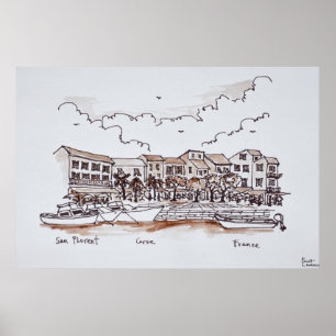 Póster Puerto del paseo marítimo, Saint-Florent   Córcega