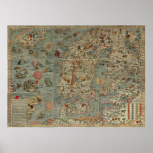 Póster Puerto deportivo de Carta - mapa antiguo de las