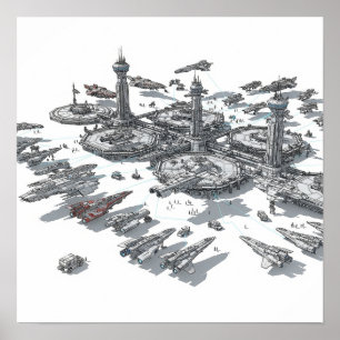 Póster Puerto espacial imaginativo