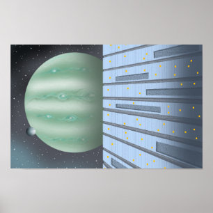 Póster Puerto espacial silencioso con vista a un planeta 
