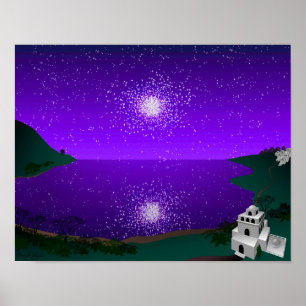 Póster "Puerto Estelar" - Cúmulo estelar sobre paisaje al