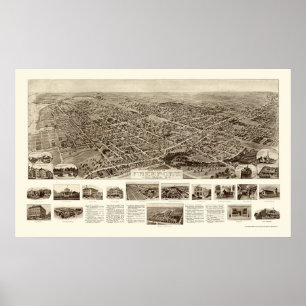 Póster Puerto franco, mapa panorámico de NY - 1909