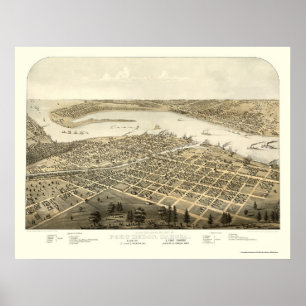 Póster Puerto Huron, mapa panorámico del MI - 1867