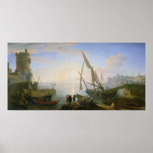 Póster Puerto marítimo con puesta de sol