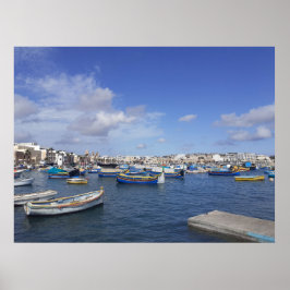 Póster Puerto Marsaxlokk de barcos pesqueros tradicionale