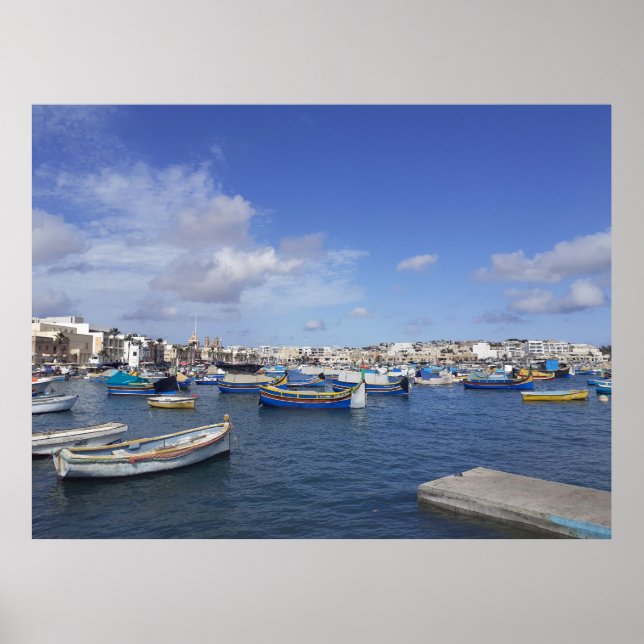 Póster Puerto Marsaxlokk de barcos pesqueros tradicionale (Frente)