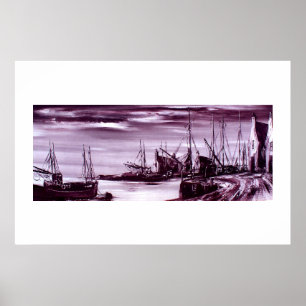 Póster Puerto por la noche