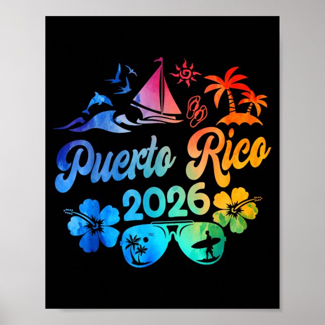 Póster Puerto Rico 2026 Vacation Beach Tie Dye Trip Summe (Frente)