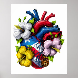 Póster Puerto Rico Boricua Heart