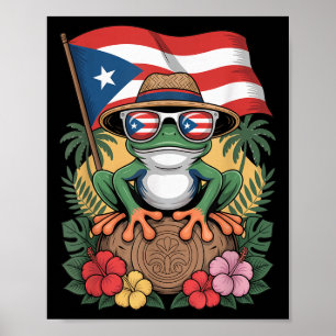 Póster Puerto Rico Boricua Rana Coqui Sol Taino Puerto Ri