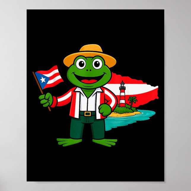 Póster Puerto Rico Coqui Frog Flag Shirt For Men Women Ki (Frente)