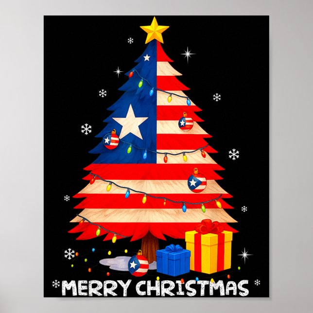 Póster Puerto Rico Flag Tree Lights Christmas Pajamas -co (Frente)