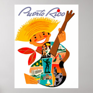 Póster Puerto Rico, hombre con guitarra
